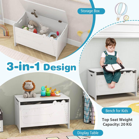 Kids Toy Box Storage Chest, Wooden Trunk Bench w/ Safety Hinge, Children Storage Box w/ Handles