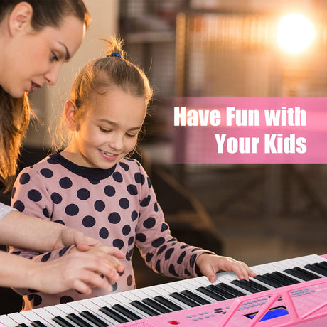 HONEY JOY 61 Key Piano Keyboard, Portable Electronic Keyboard Piano with Lighted Keys, LCD Screen (Pink)