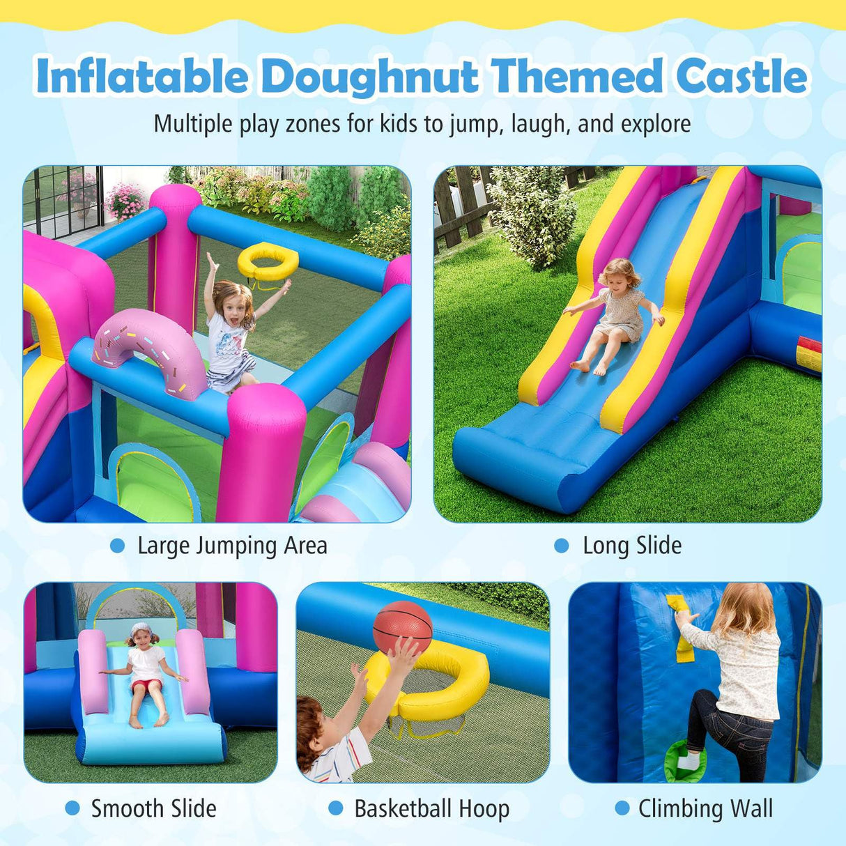 Inflatable Bounce House with Long Slides and Jumping Area