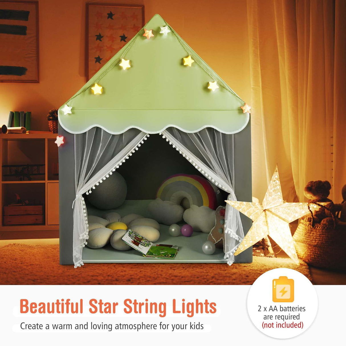 HONEY JOY Kids Play Tent, Large Playhouse with Star Ornaments