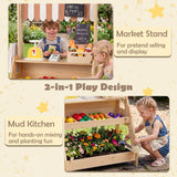 HONEY JOY Wooden Mud Kitchen & Market Stand for Kids Outdoor