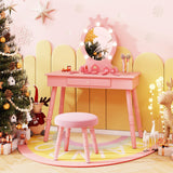 HONEY JOY Kids Vanity Set with LED Lighted Mirror & Stool