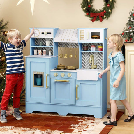 HONEY JOY Kids Kitchen Playset, Wooden Pretend Play Kitchen