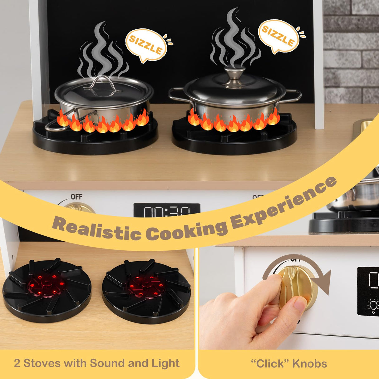 Kids Kitchen Playset Wooden Pretend Play Kitchen with Stoves