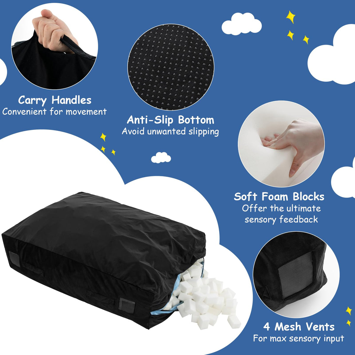 Sensory Mat with Foam Blocks and Washable Velvet Cover