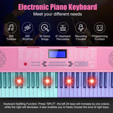 HONEY JOY 61 Key Piano Keyboard, Portable Electronic Keyboard Piano with Lighted Keys, LCD Screen (Pink)