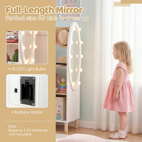HONEY JOY Kids Dress Up Storage with Mirror and Lights