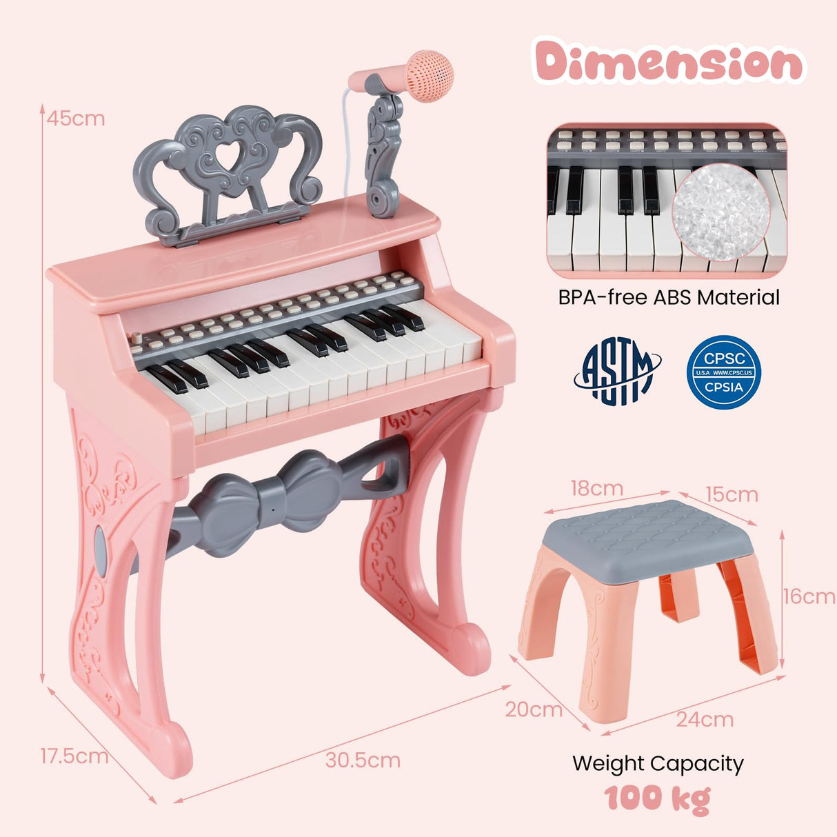 HONEY JOY Mini Keyboard Piano for Kids, 25 Keys Electric Piano w/Stool