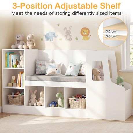 HONEY JOY Car-Shaped Kids Bookshelf with Reading Nook, Kids Bookcase