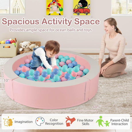 BABY JOY 113 x 26 cm Baby Ball Pit, Detachable Foam Ball Pit with 50 Colorful Ocean Balls
