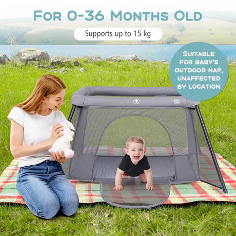 BABY JOY Foldable Portacot, 2-in-1 Baby Travel Cot with Safety Enclosure & Padded Mattress