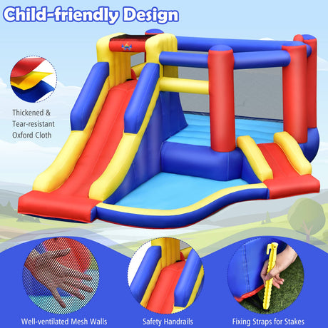 HONEY JOY Inflatable Bounce House with Large Jumping Area, Dual Slide, Ball Pit, Climb Wall, Basketball Hoop