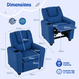 Kids Recliner Chair, PU Leather Push Back Toddler Sofa with Cup Holder