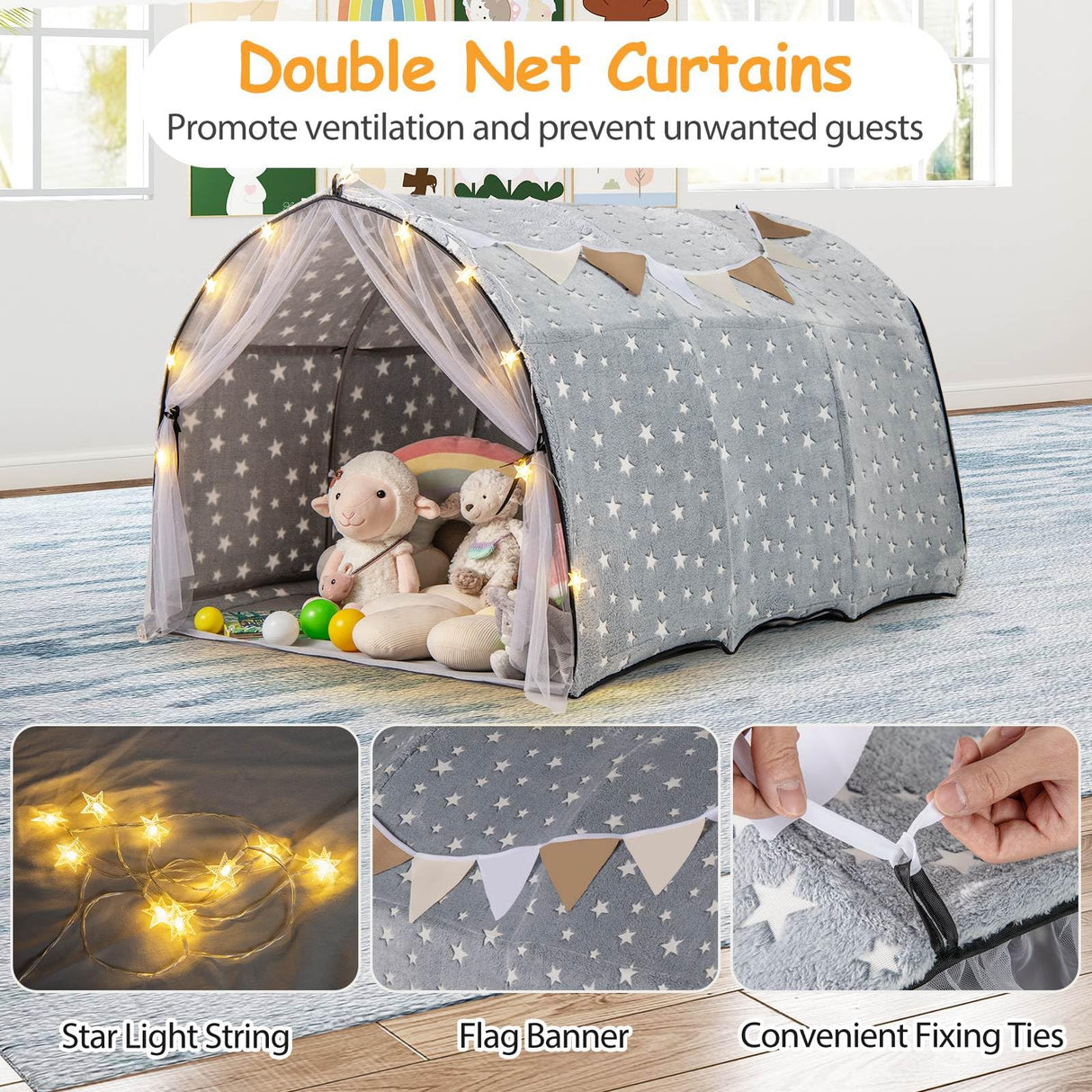 HONEY JOY Kids Dream Bed Tent, Magical Twin Bunk Bed Privacy Space