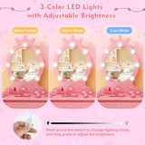 HONEY JOY Kids Vanity Set with LED Lighted Mirror & Stool