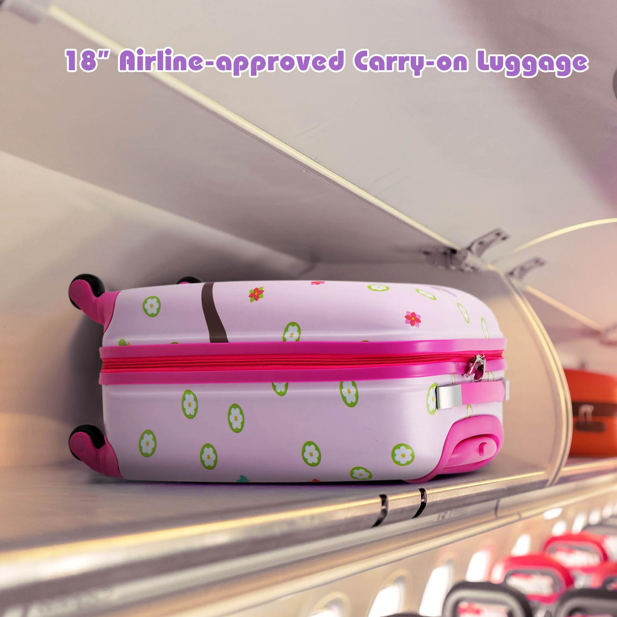 BABY JOY 5 Pieces Kids Luggage Set, Carry-on Children Rolling Suitcase Set w/Backpack, Neck Pillow, Name Tag, Lunch Bag