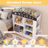 HONEY JOY Kids Toy Storage Box, House Shaped Toy Organiser Cabinet, w/Compartments & Chalkboard
