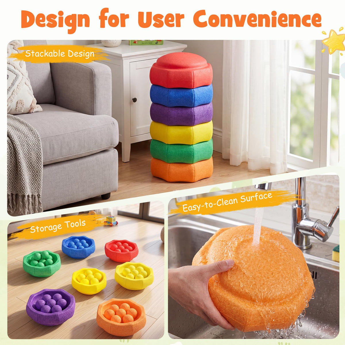HONEY JOY 6-Piece Stepping Stones for Boys and Girls Aged 3+ Years Old