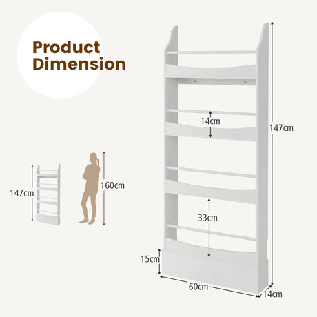 4-Tier Kids Bookcase with 2 Anti-Tipping Kits & Guardrails