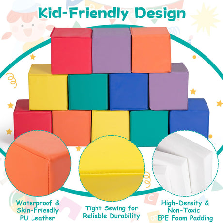 BABY JOY Foam Building Blocks, 12-Piece 14 CM Colorful Stacking Climbing Foam Cubes Play Set for Kids