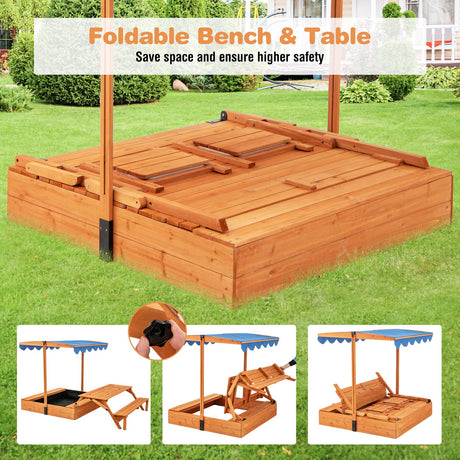 HONEY JOY Kids Wooden Sand Box w/Lid Cover, Outdoor Sand Pit for Children