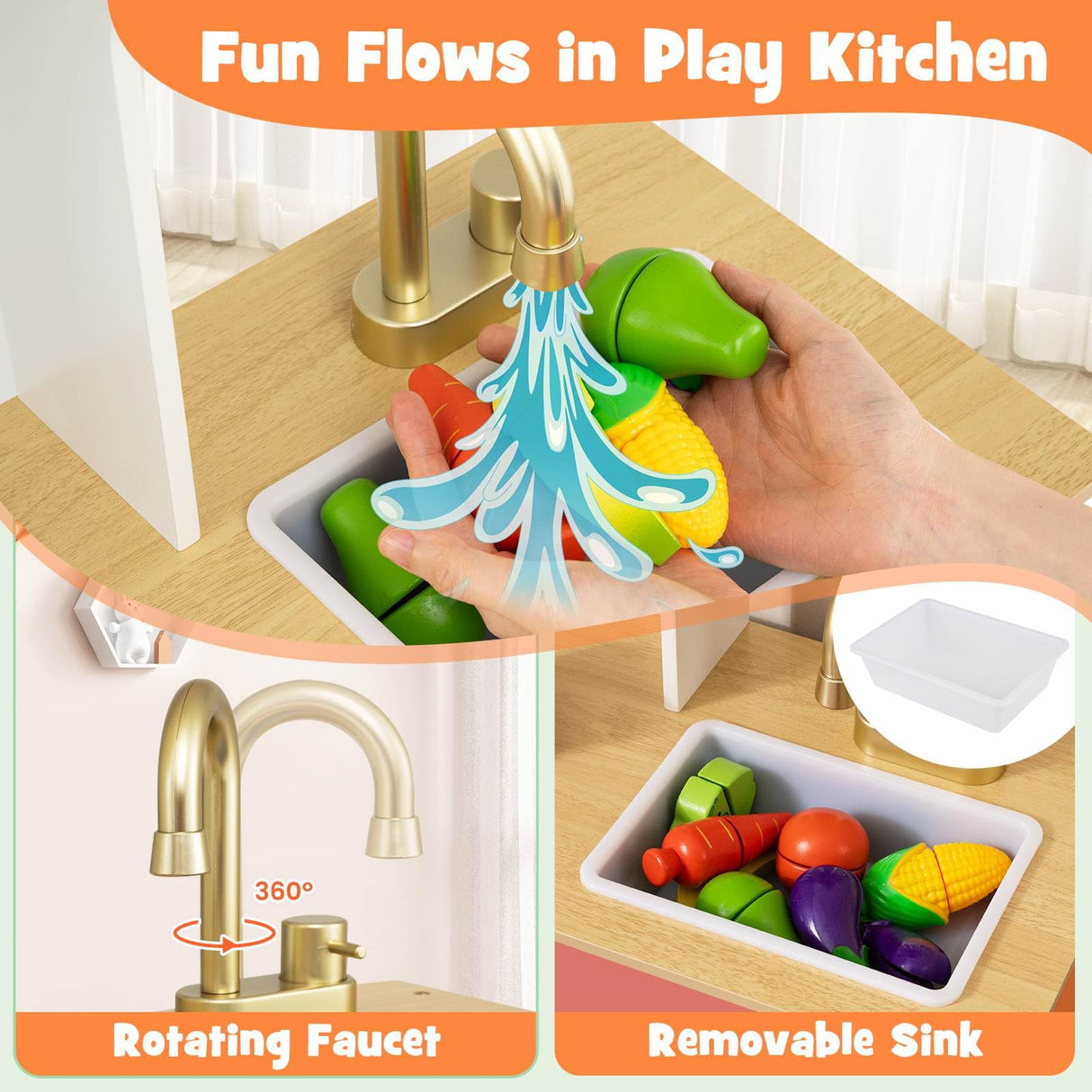 Kids Kitchen Playset, Wooden Pretend Play Kitchen