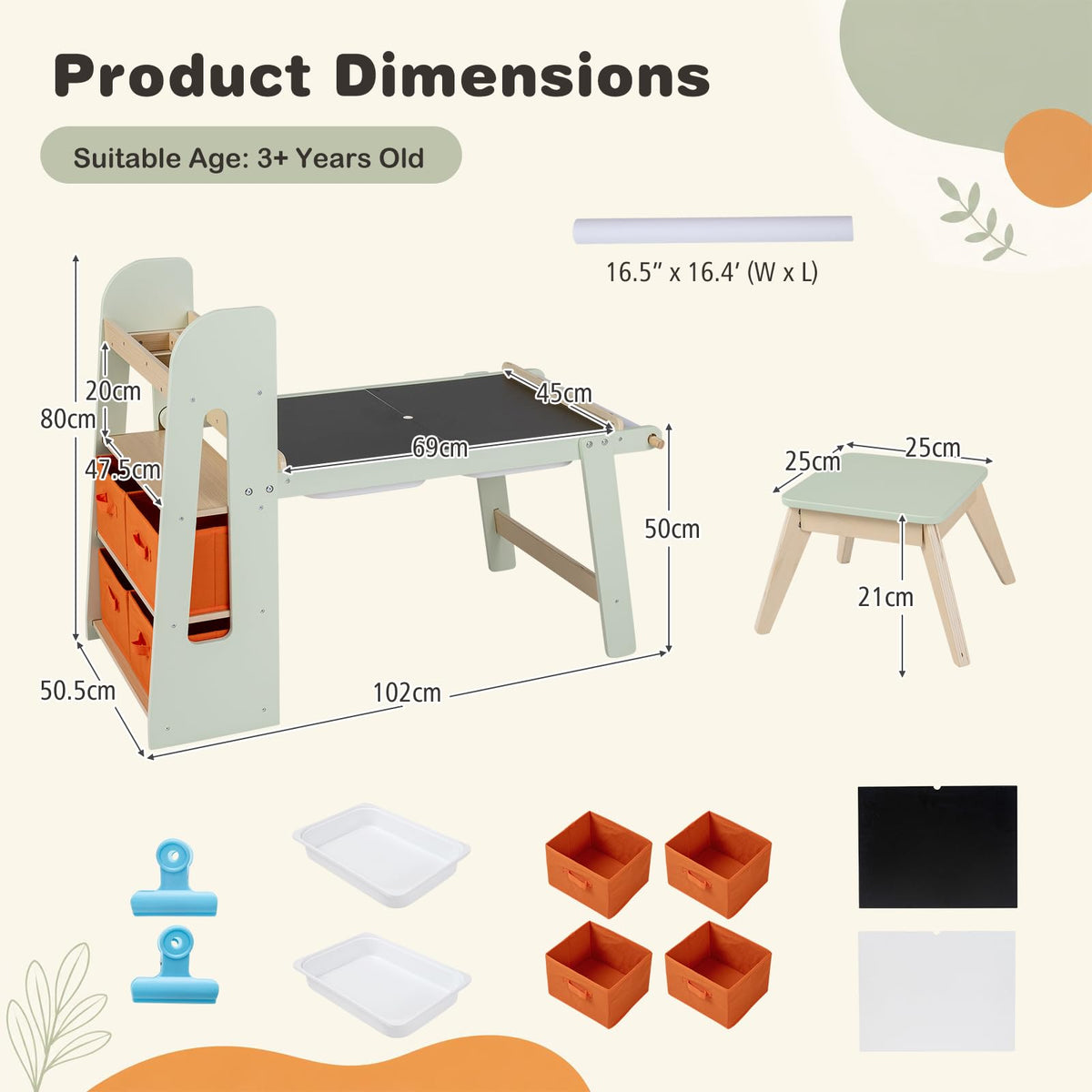 HONEY JOY Kids Sensory Table and Chairs,Art Desk Set with Paper Roll