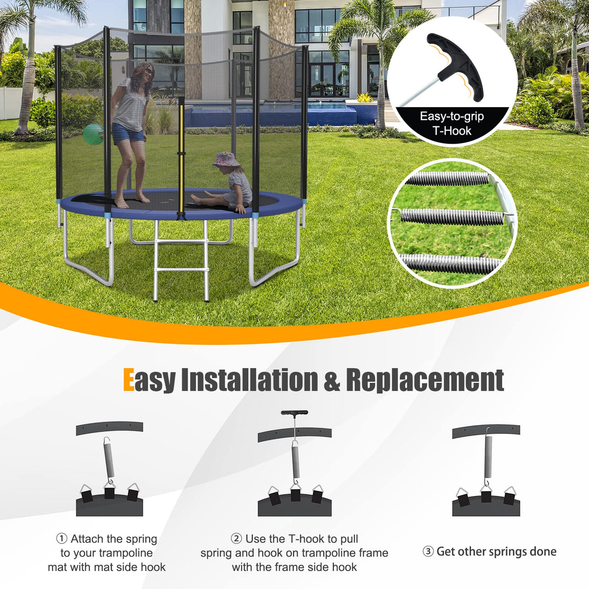 HONEY JOY 20 Pack Trampoline Springs, 14 cm Heavy Duty Replacement Trampoline Springs