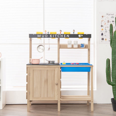 HONEY JOY Kids Kitchen Playset, Wooden Pretend Playset for Children w/Realistic Utensils