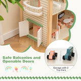 HONEY JOY Wooden Corner Dollhouse Playset, Green Roof Doll House with 34 Pieces of Furniture and Accessories
