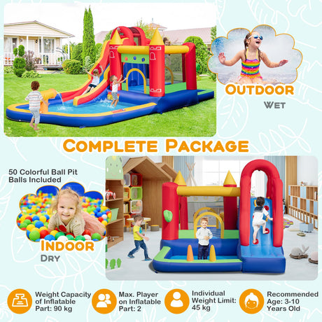 HONEY JOY Inflatable Water Slide, Outdoor Water Park Bouncy House with Ring-tossing with 680W Blower
