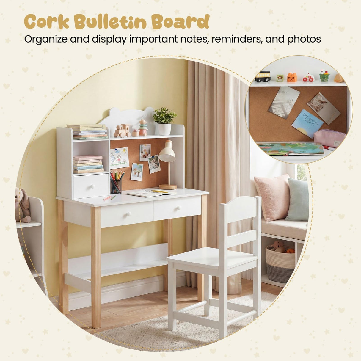 HONEY JOY Kids Desk and Chair Set, Wooden Children Study Table