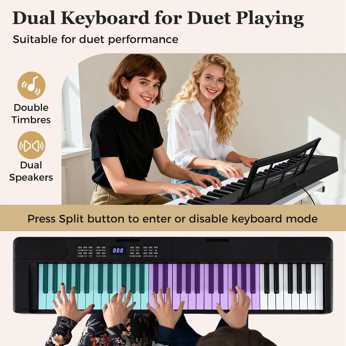 61-Key Foldable Piano Keyboard, Full-size Electronic Keyboard w/MIDI & Split Function