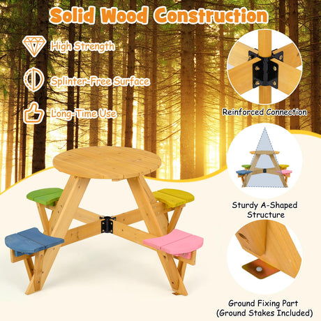Kids Picnic Table with Stools and Foldable Adjustable Umbrella for Backyard and Patio