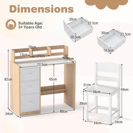 HONEY JOY Kids Study Desk and Chair Set w/Hutch & Storage Shelf for Arts, Crafts