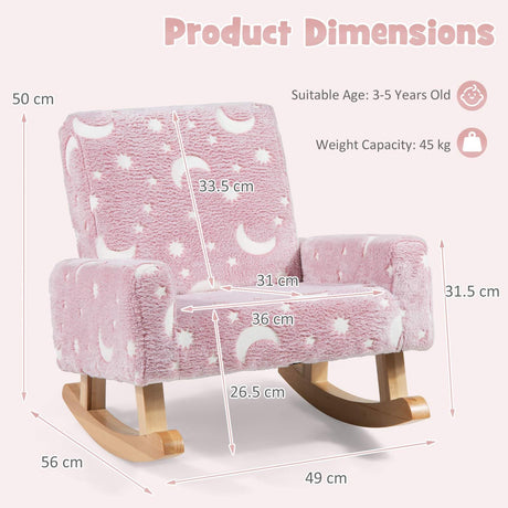 HONEY JOY Kids Rocking Chair, Glow in The Dark,Upholstered Flannel Children Rocker with Solid Poplar Wood Rocking Feet