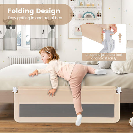 150 x 55 cm Bed Rail Guard for Toddlers, Beige - BABY JOY