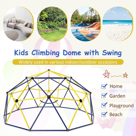 Climbing Dome with Swing, 10FT Kids Jungle Gym Monkey Bar Climbing Toys for Outdoor, Holds up to 363 KG