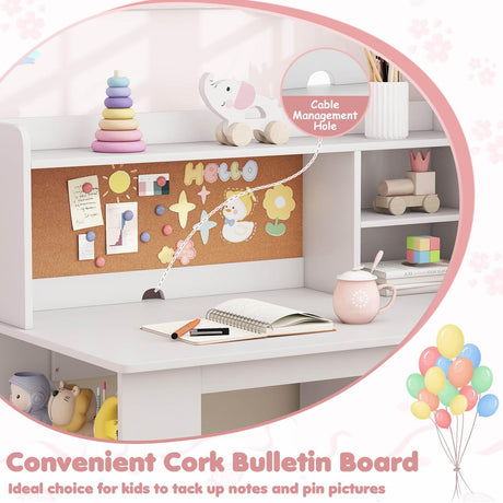 Kids Desk and Chair Set, Children Study Desk with Chair, Hutch & 3-Layer Side Shelf