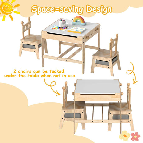 4-in-1 Kids Table and Chairs Set with Reversible Whiteboard for Arts Robot Style