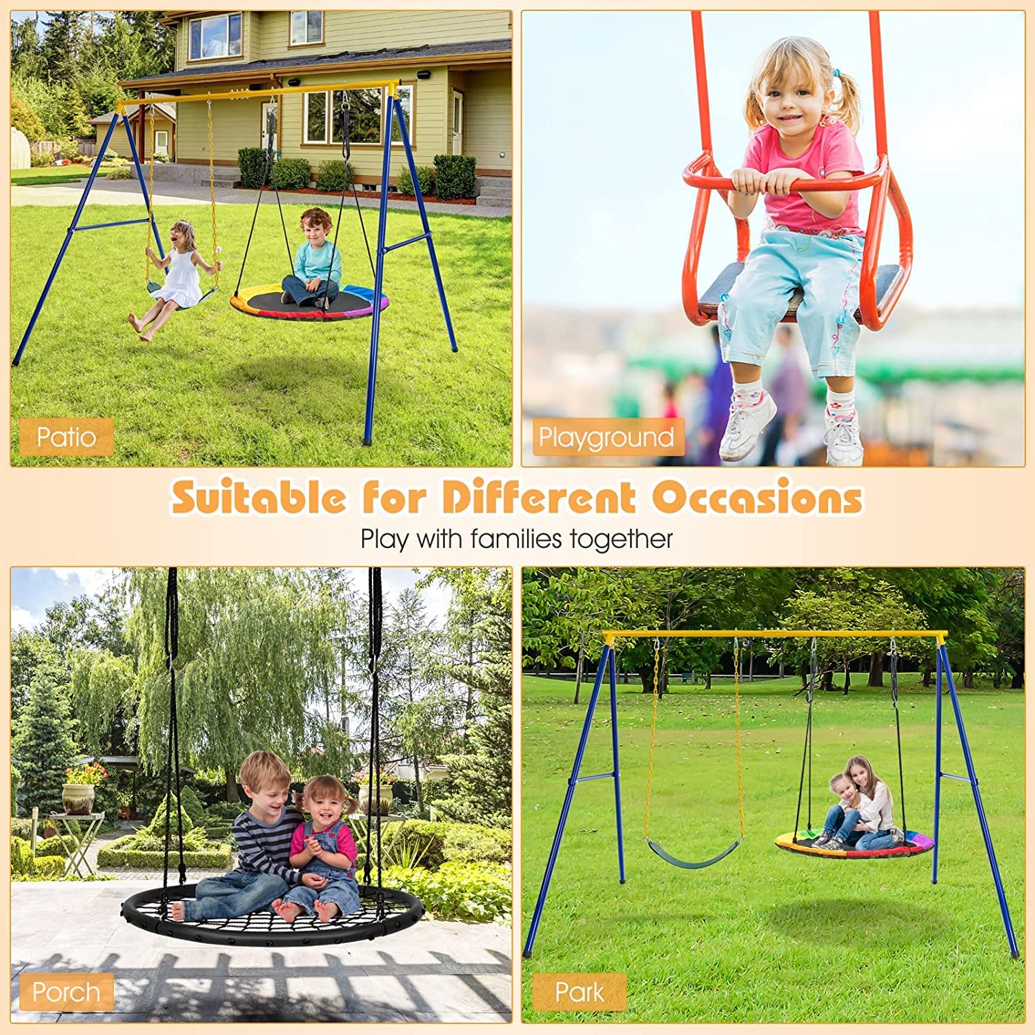 HONEY JOY Kids Swing Set, A-Frame Swing Stand with 2-Pack Swing