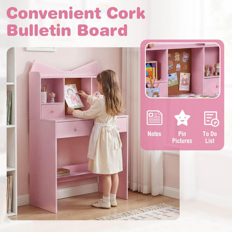 HONEY JOY Kids Study Desk with Chair, Children Writing Table and Chair Set with Open Storage Shelves