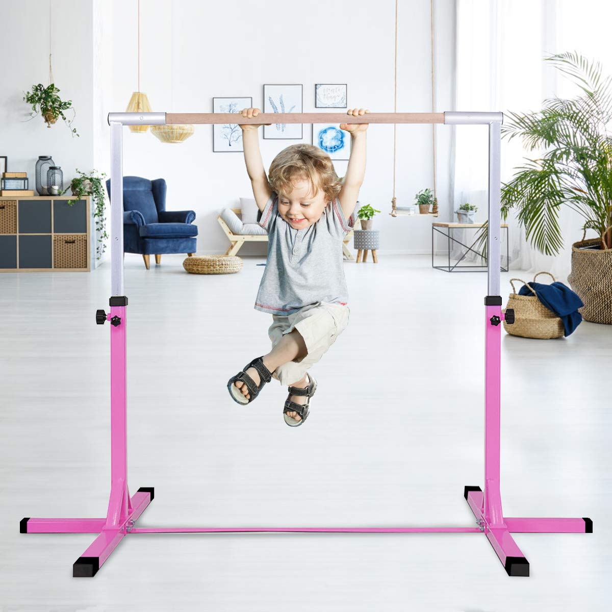 BABY JOY Kids Gymnastic Training Bar, 90 to 150cm Height Adjustable Expandable Exercise Horizontal Kip Bar w/Double Locking Mechanism