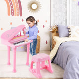 HONEY JOY 31 Keys Kids Piano Keyboard with Stool, Multifunctional Toy Piano with Microphone, Piano Lid (Pink)