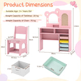 Princess Makeup Dressing Table with 3-Color Lighted Mirror and Cabinet