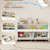 HONEY JOY Kids Toy Storage Box, Children Wooden Bookcase with 2 Movable Drawers