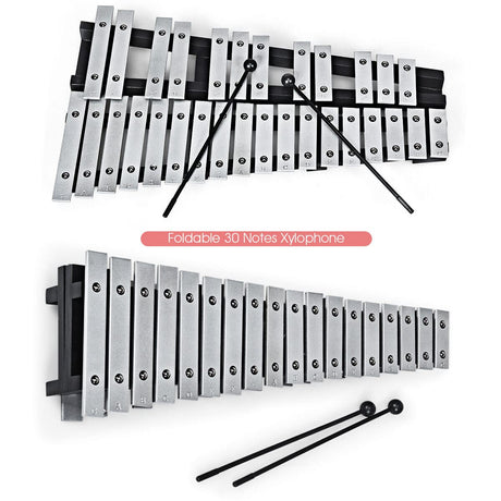 HONEY JOY Kids 30-Note Glockenspiel Xylophone, Foldable Xylophone w/2 Mallets, Shoulder Strap