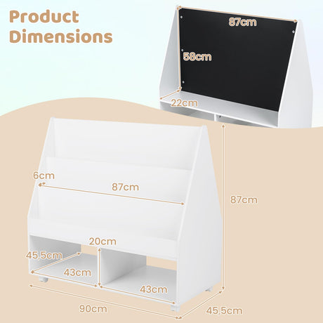 HONEY JOY Double-Sided Kids Bookshelf, Toddler Book Shelf