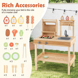 Wooden Barbecue Grill Toy Set with Sink and Faucet Kids BBQ Grill Playset