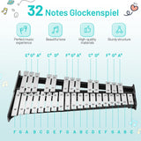 HONEY JOY 32 Note Glockenspiel Xylophone Percussion Bell Kit with Adjustable Stand, 8'' Practice Pad